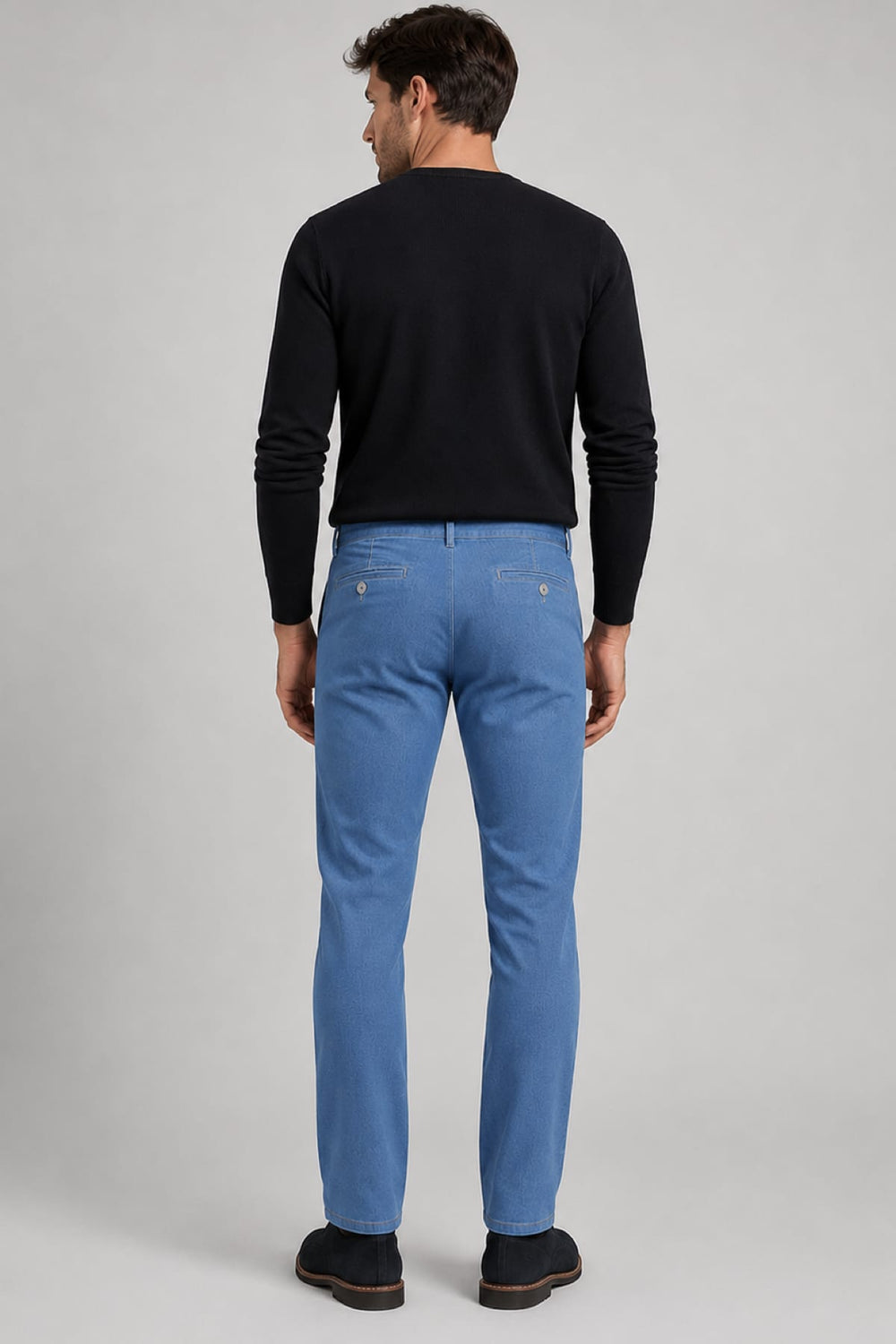 Side view of the modern Meyer men's brown jeans with topstitching details - Valérie Simon