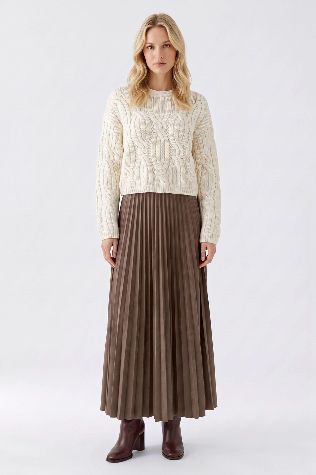 Jupe longue plissée à taille haute pour femme Oui