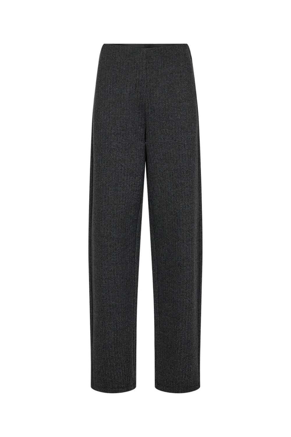 Pantalon en maille structurée de coupe droite, couleur sombre, avec une taille élastique pour un confort optimal.