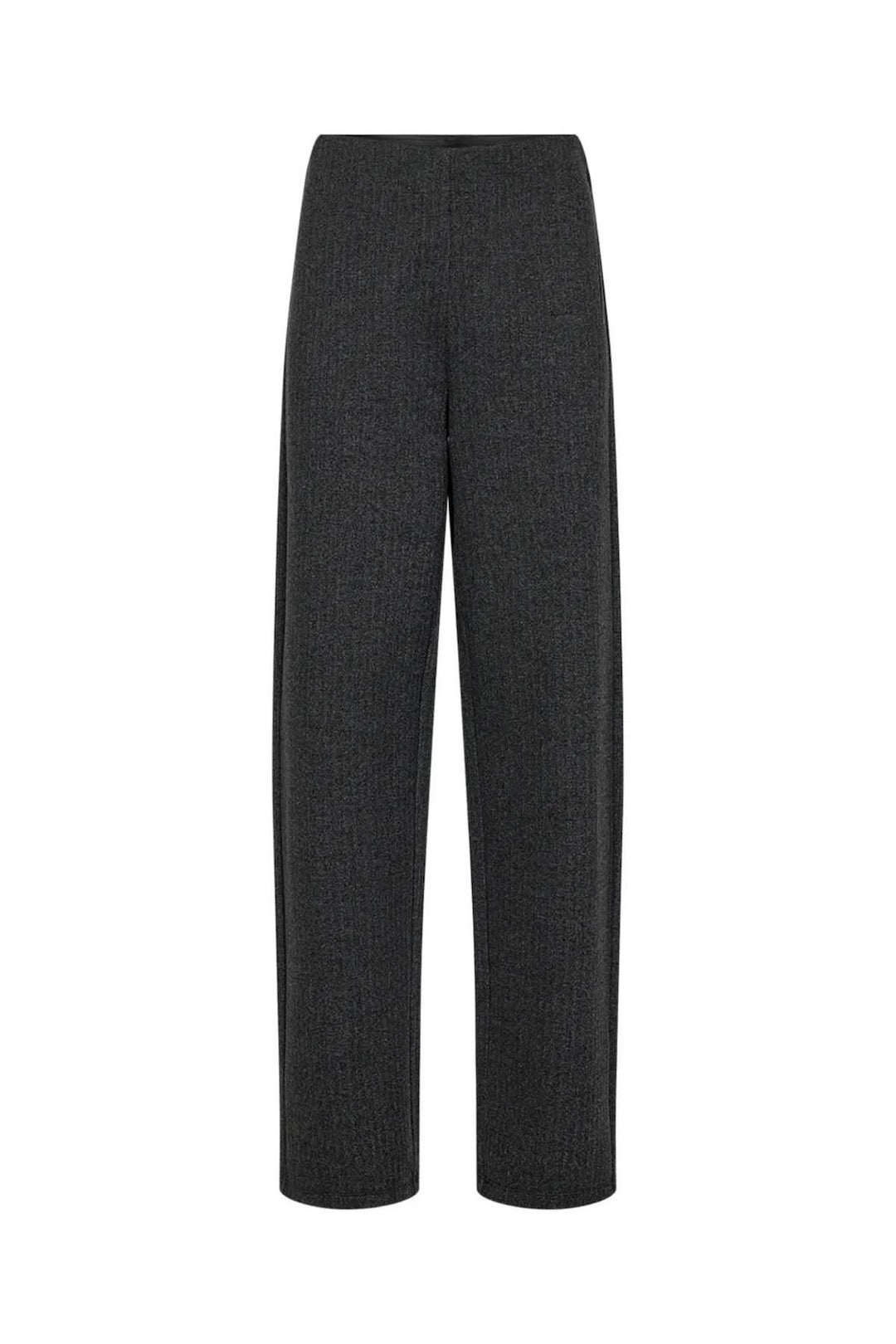 Pantalon en maille structurée de coupe droite, couleur sombre, avec une taille élastique pour un confort optimal.