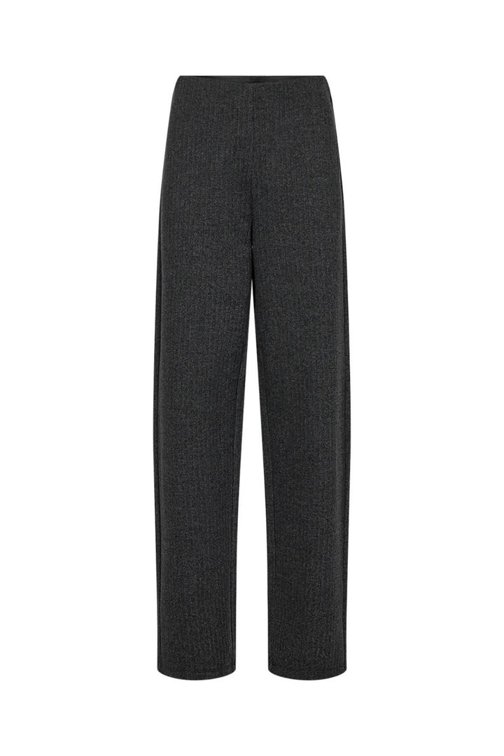Pantalon en maille structurée de coupe droite, couleur sombre, avec une taille élastique pour un confort optimal.