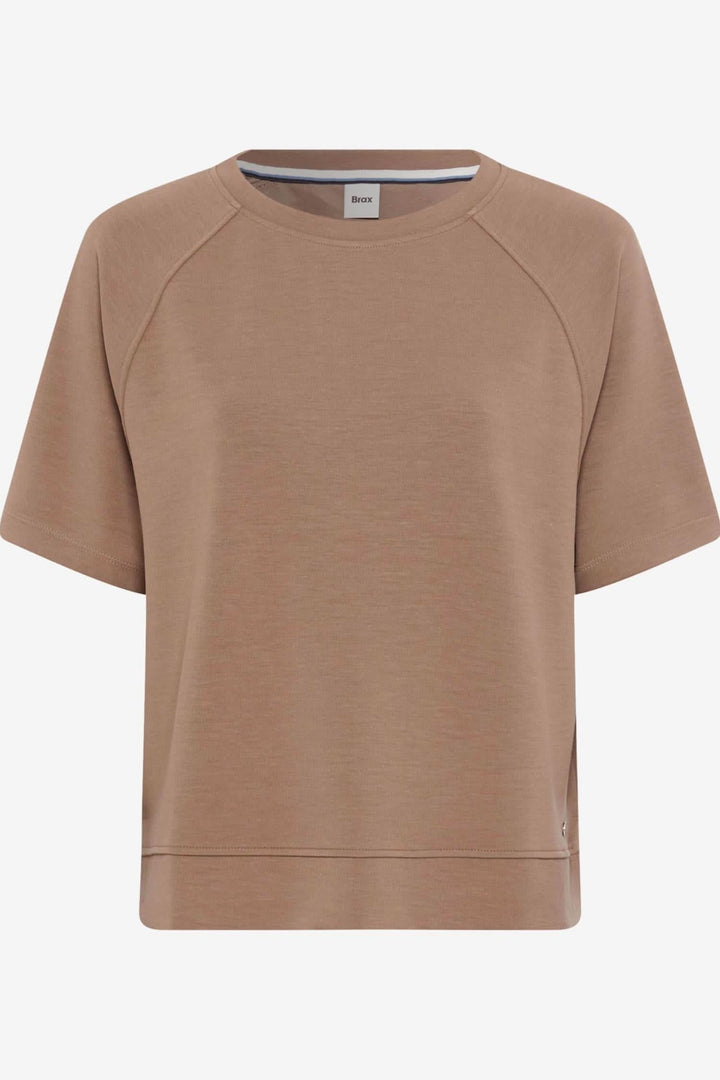 Chandail Bailee oversize en coton beige avec encolure ronde et manches raglan.