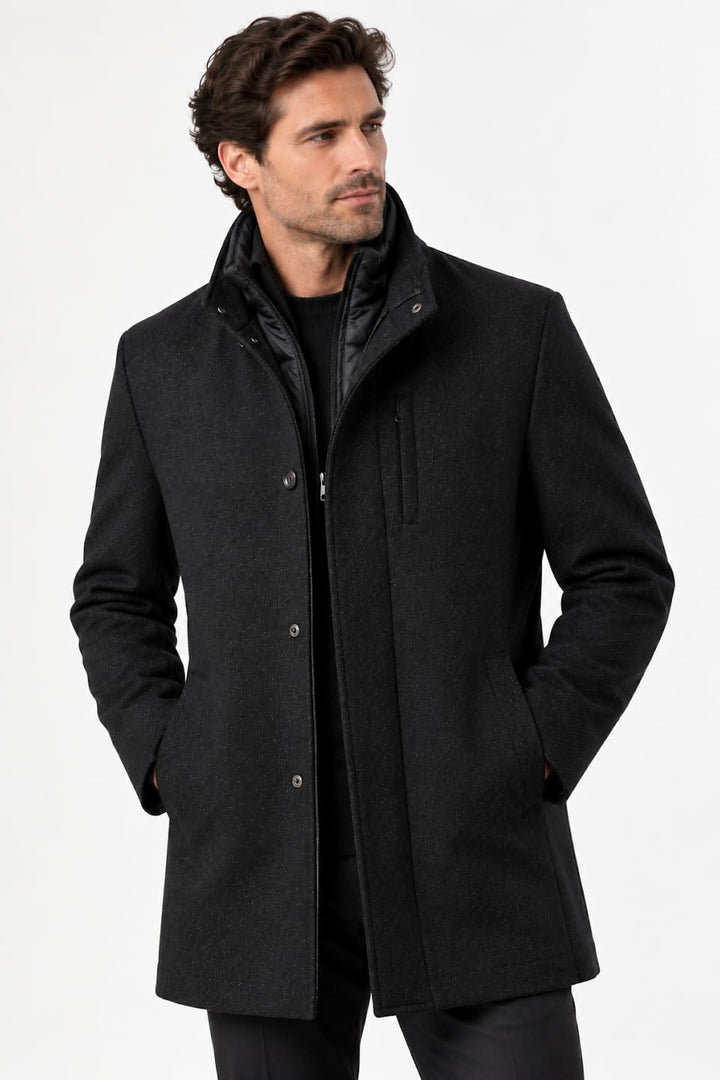 Manteau long en laine mélangée à col montant pour homme Lief Horsens