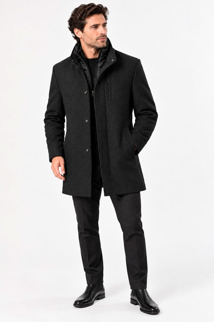 Manteau long en laine mélangée à col montant vue de face pour homme Lief Horsens