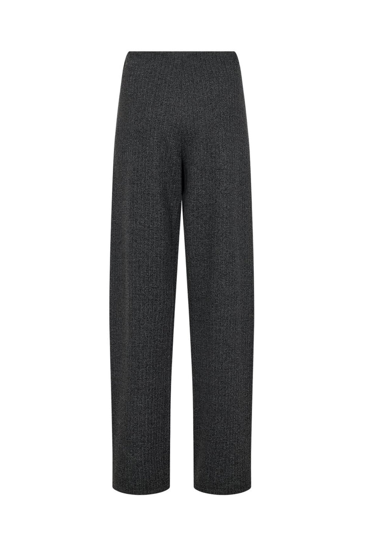 Pantalon en maille structurée, coupe droite et taille élastique, coloris noir pour un look moderne et confortable.