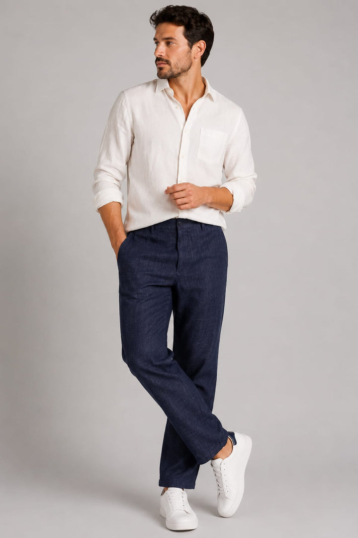Vue latérale pantalon chino motif ton sur ton Brax pour homme beige - Valérie Simon