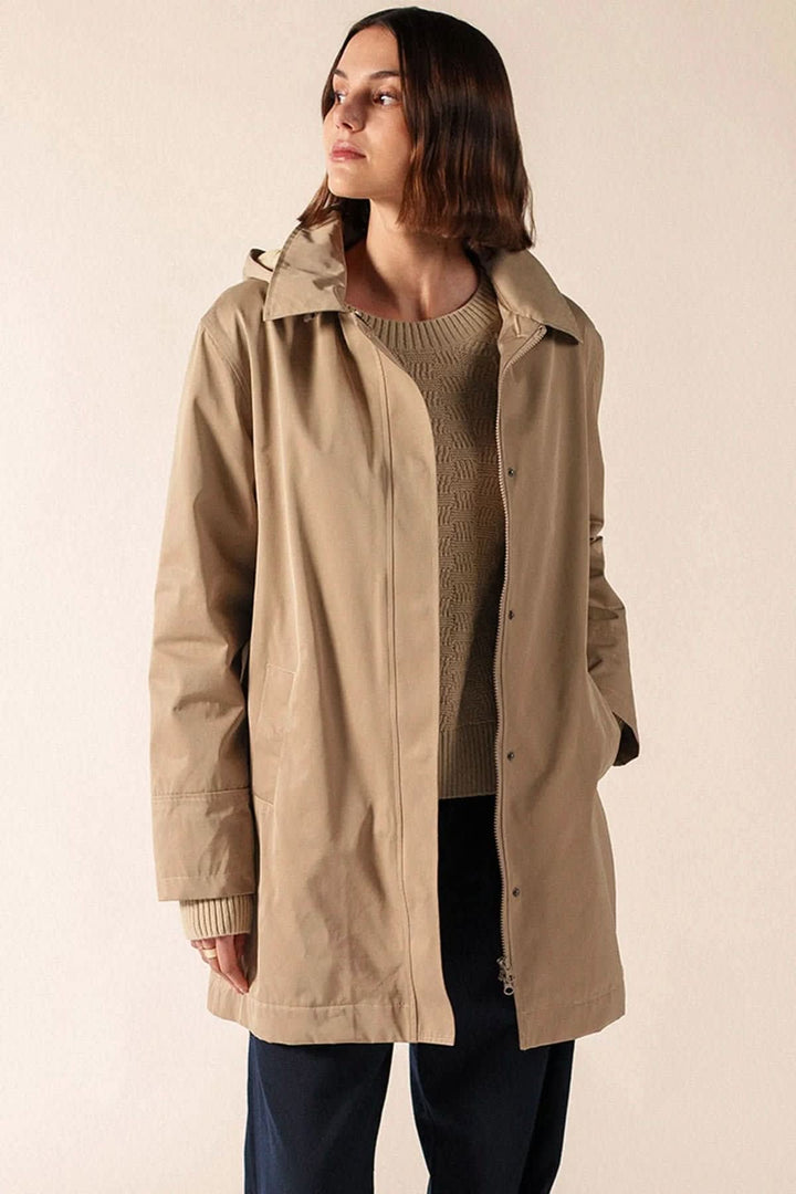 STE SOPHIA waterproof parka with removable hood, front view, for women by Saint James