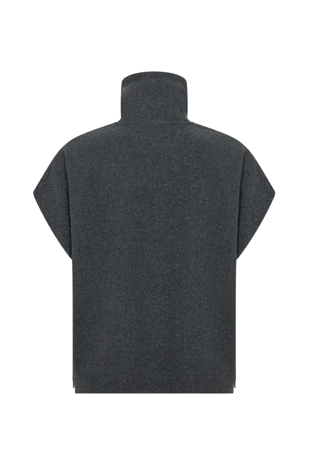Veste sans manches grise avec col montant et coupe moderne, idéale pour des superpositions élégantes en automne.