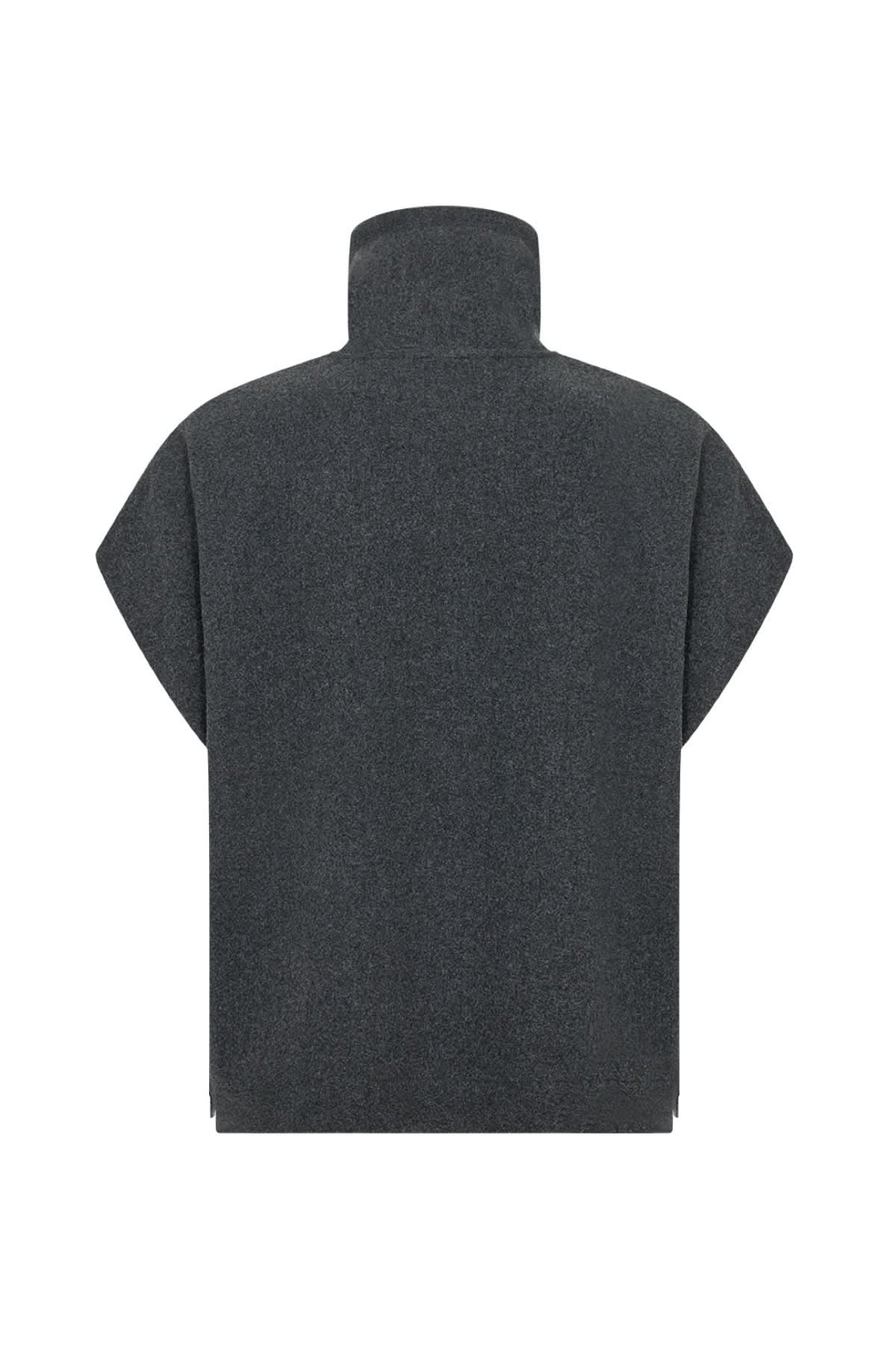 Veste sans manches grise avec col montant et coupe moderne, idéale pour des superpositions élégantes en automne.