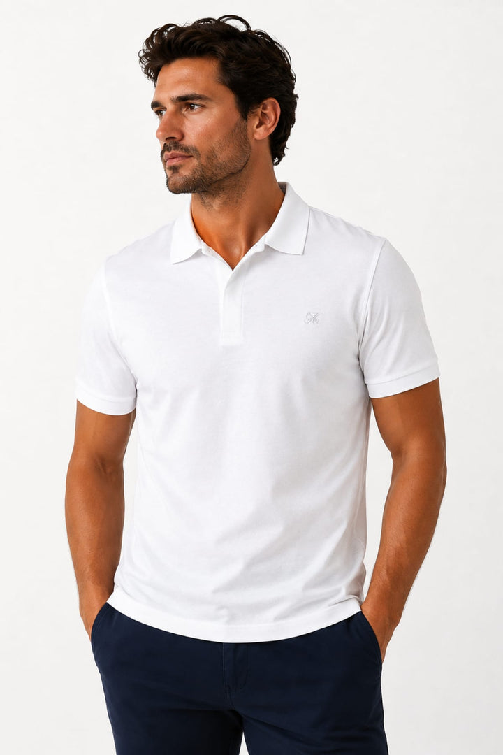 Vue de face polo extensible à manches courtes Lief Horsens pour homme gris clair - Valérie Simon