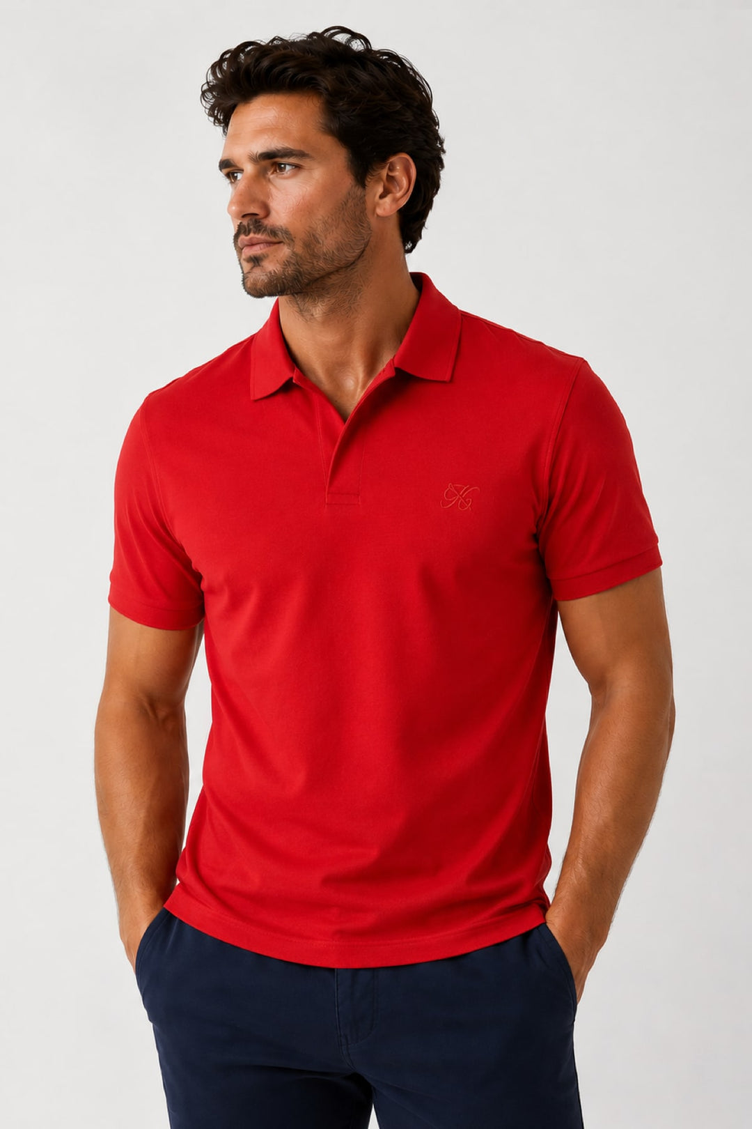Vue de face polo extensible à manches courtes Lief Horsens pour homme bleu avec logo - Valérie Simon