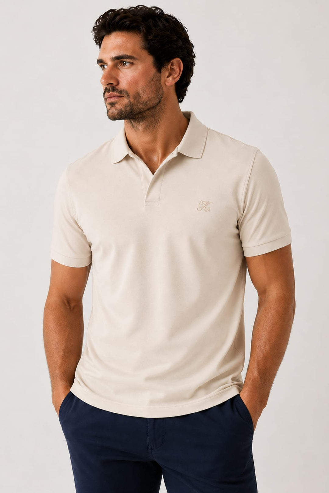 Vue de face polo extensible Lief Horsens homme bleu avec logo poitrine - Valérie Simon