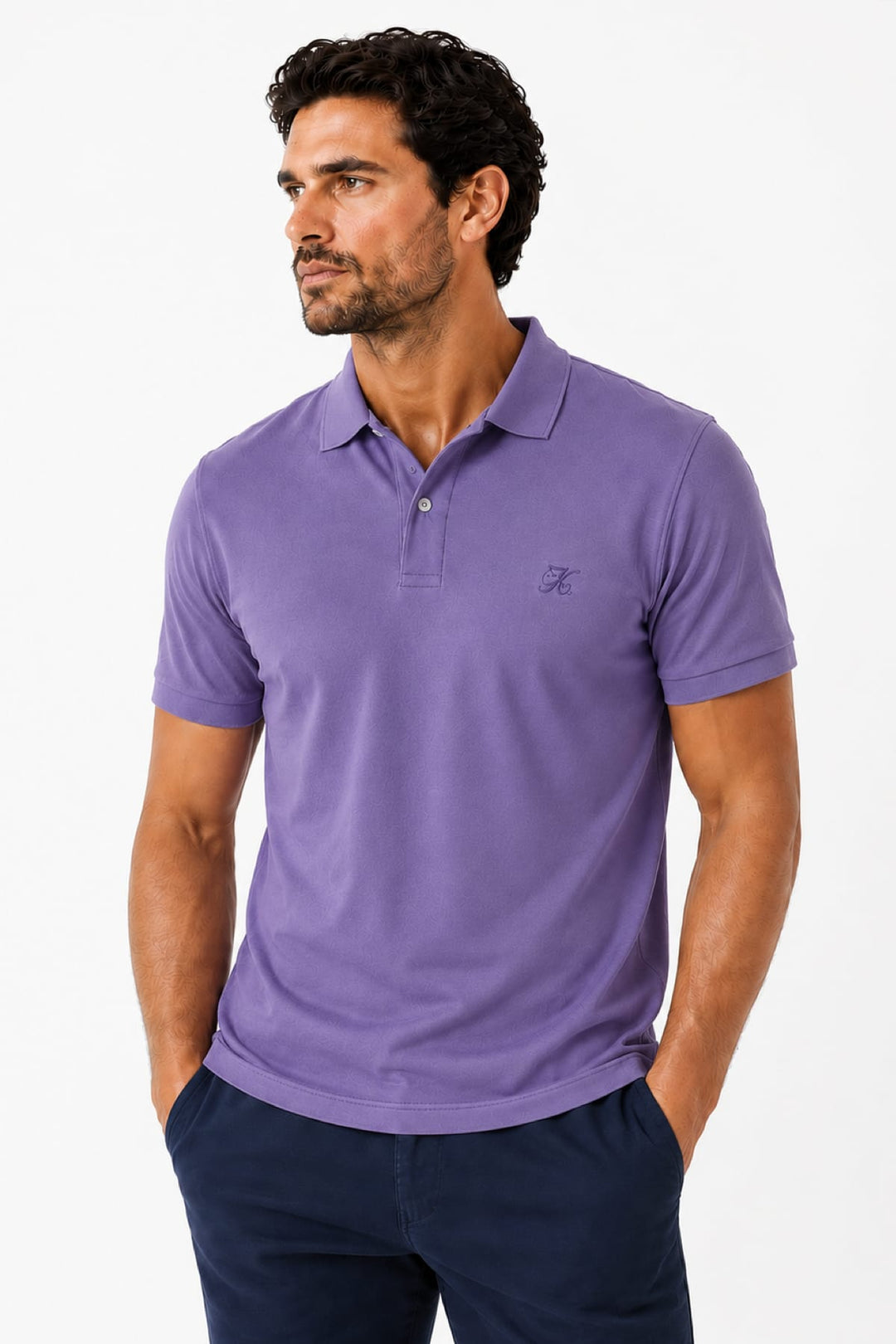 Vue de face polo extensible à manches courtes Lief Horsens homme blanc avec logo discret - Valérie Simon