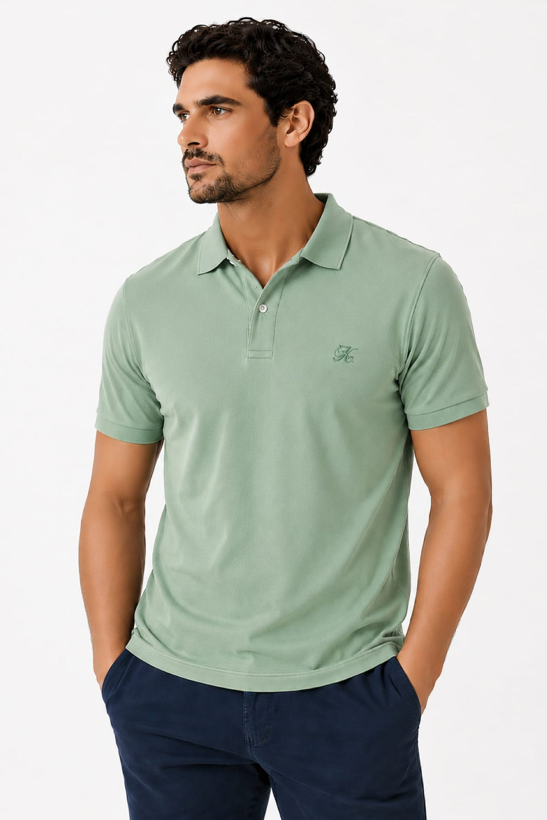 Vue de face polo extensible manches courtes noir Lief Horsens pour homme - Valérie Simon
