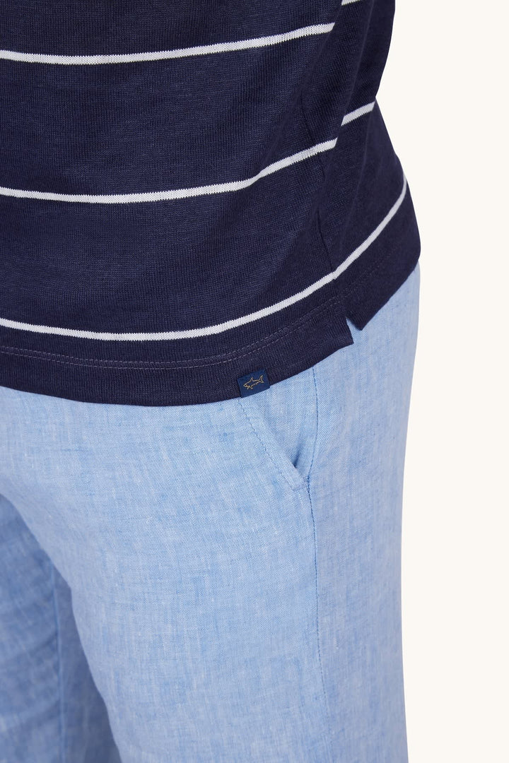 Vue de face polo rayé Paul and Shark pour homme bleu marine et blanc - Valérie Simon