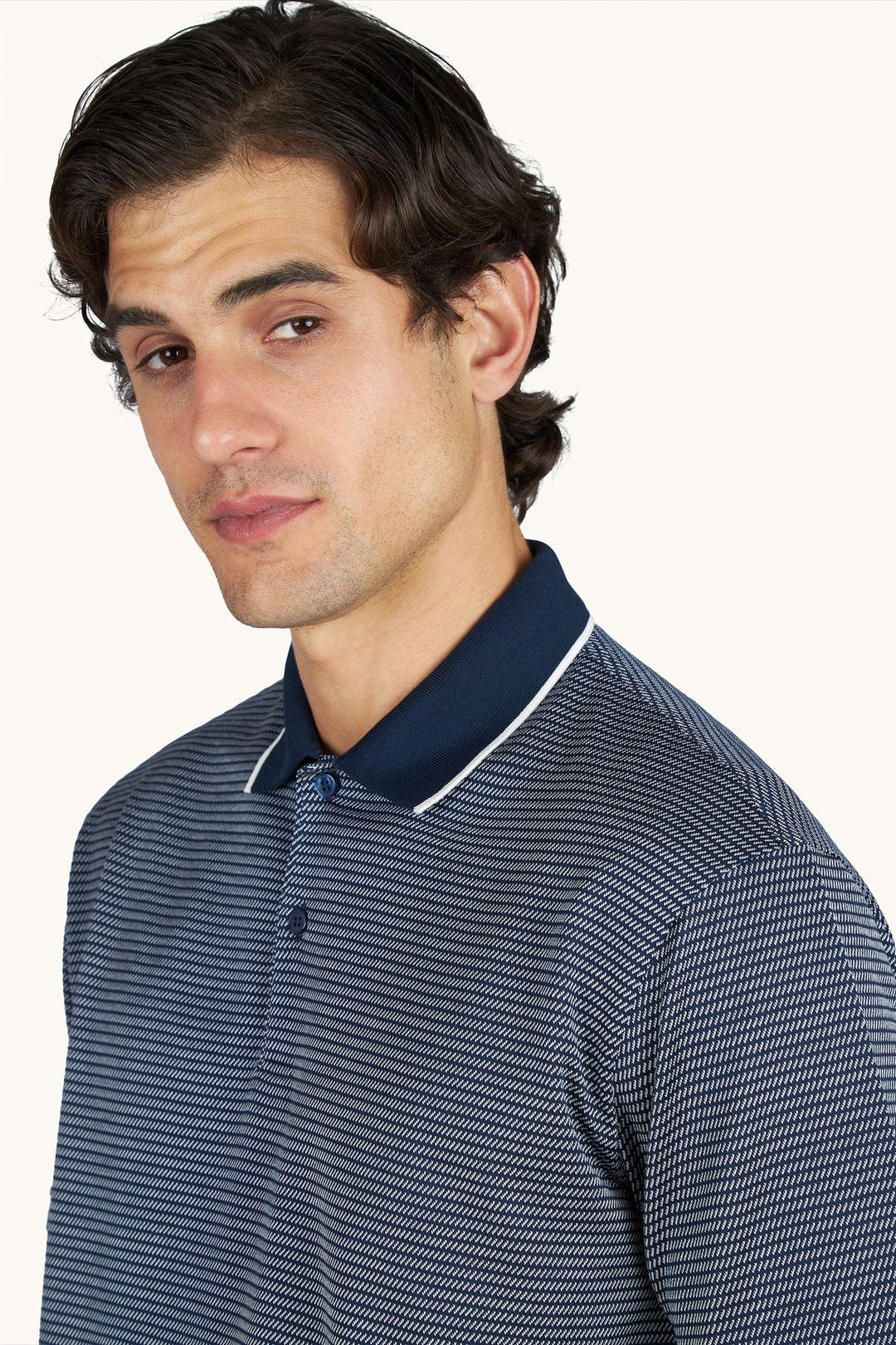Vue de face polo géométrique Paul and Shark pour homme bleu et blanc - Valérie Simon