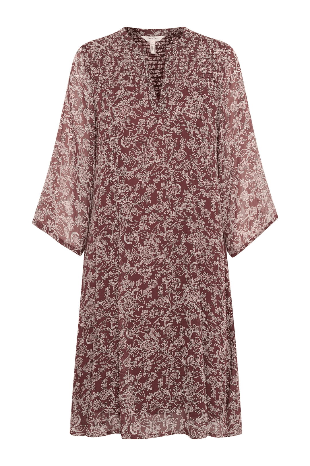 Robe Elka à imprimé délicat, coupe évasée et encolure en V, élégante et féminine, à porter avec bottes ou escarpins.