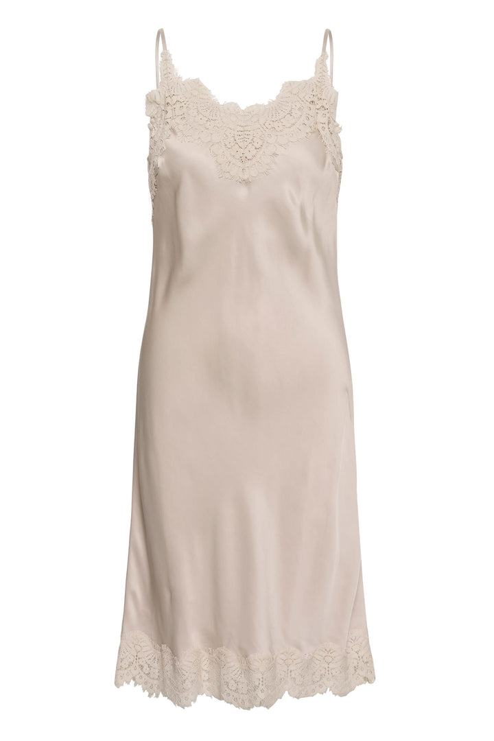 Robe midi noire satinée à dentelle florale vue de face pour femme Inwear
