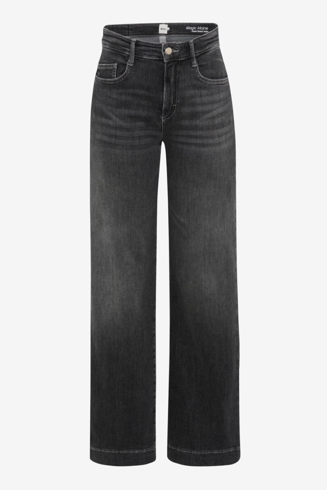 Jean délavé évasé à taille mi-haute, idéal pour un look tendance et décontracté.