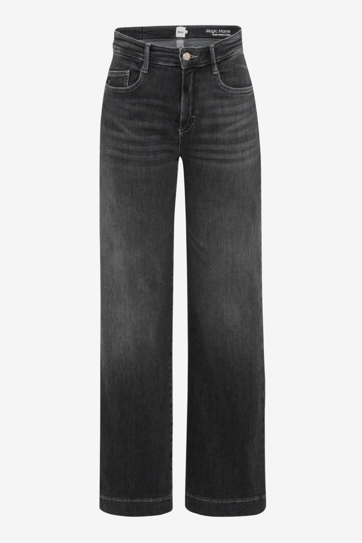 Jean délavé évasé à taille mi-haute, idéal pour un look tendance et décontracté.