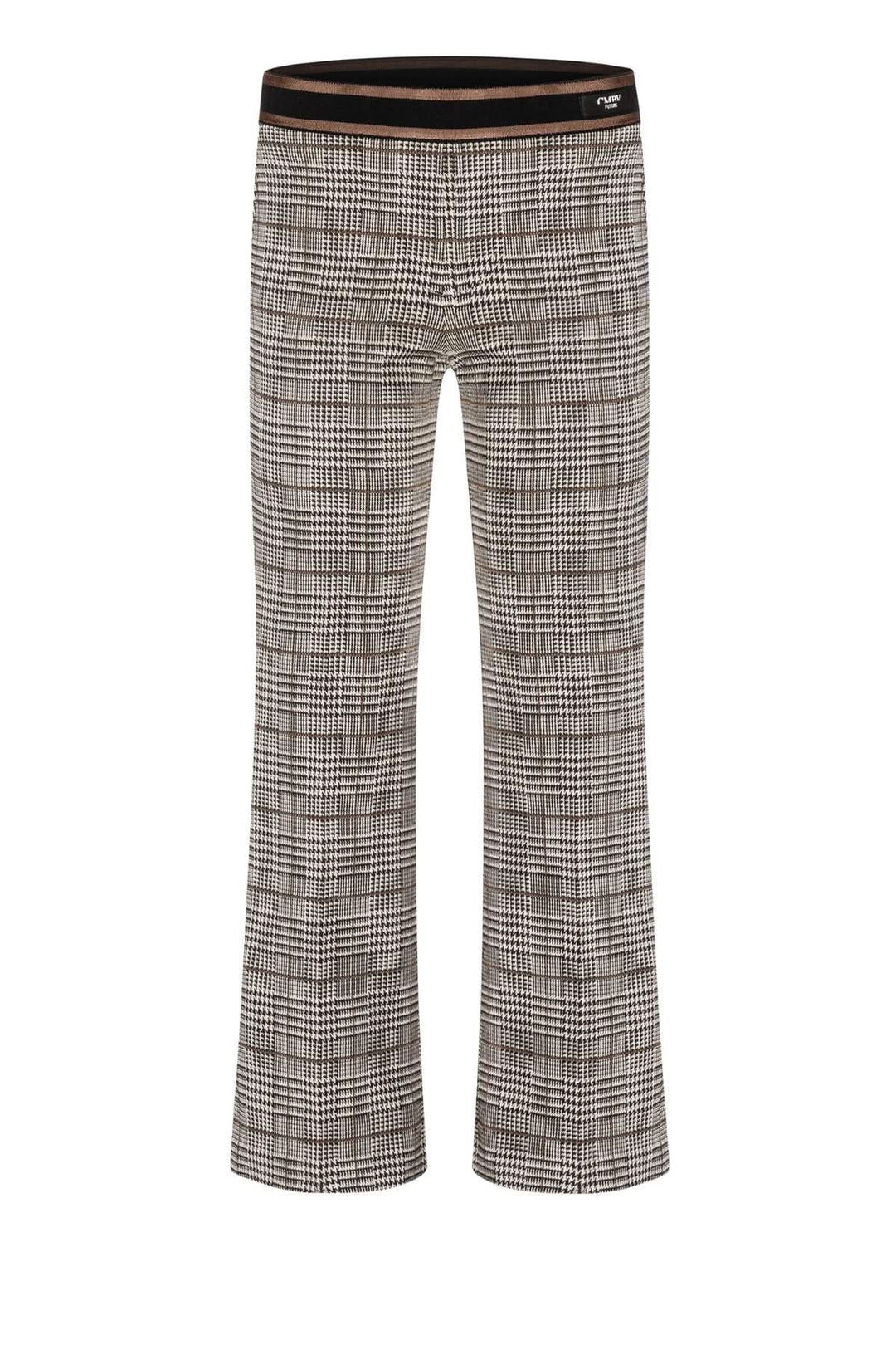 Pantalon Francoise cropped à motif prince-de-galles, coupe évasée et taille élastique contrastée.