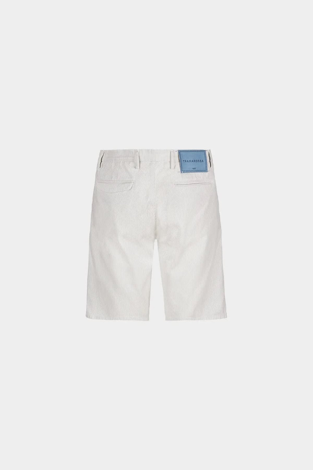 Side view of the Elia striped Tramarossa-textured men's shorts in gray - Valérie Simon