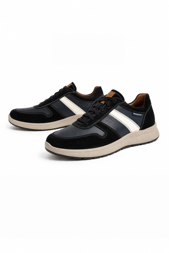 Side view of the MEPHISTO Vito casual leather sneaker for men in black with topstitching - Valérie Simon