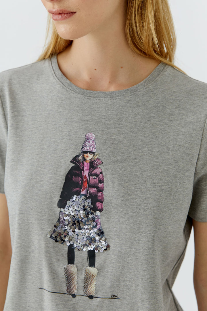 T-shirt à imprimé mode et détails scintillants vue de face pour femme Oui