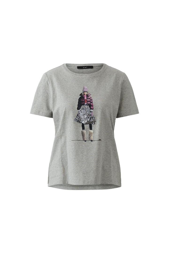 T-shirt à imprimé et détails scintillants vue de face pour femme Oui