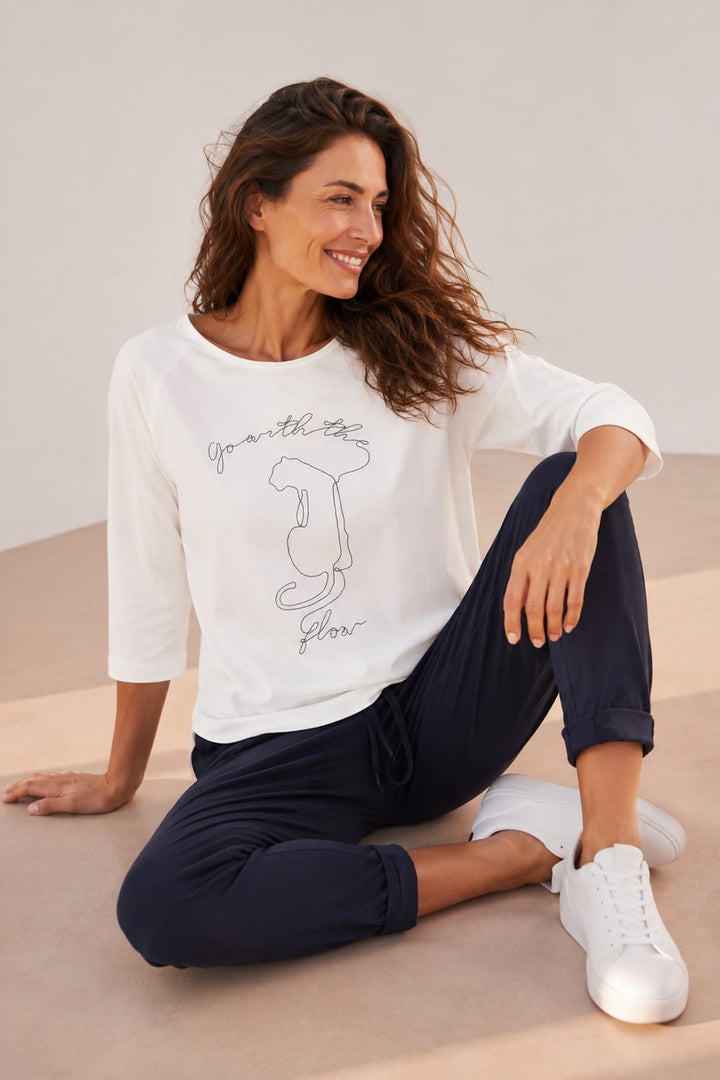 T-shirt à manches trois-quarts avec motif brodé vue de face pour femme kennys