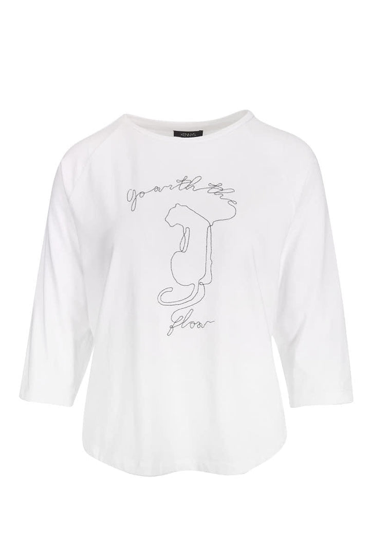 T-shirt à manches trois-quarts à motif brodé vue de face pour femme kennys