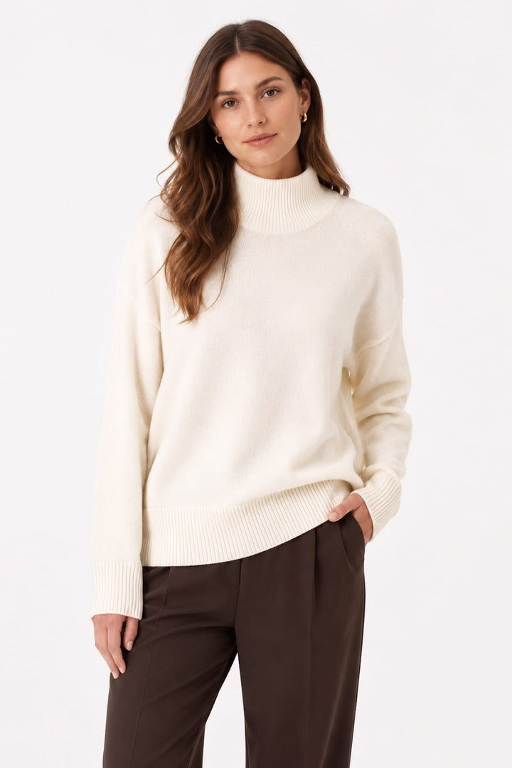 Vue latérale tricot col roulé gris Repeat Cashmere pour femme, manches larges - Valérie Simon