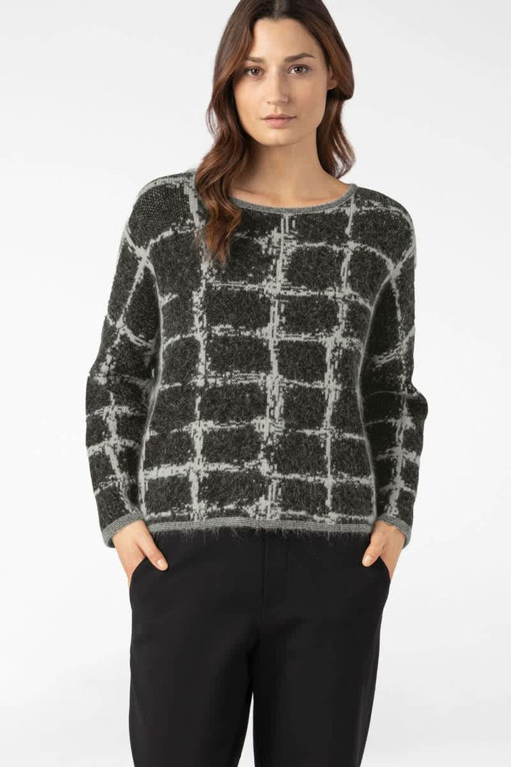 Tricot à motif carreaux vue de face pour femme sarah pacini