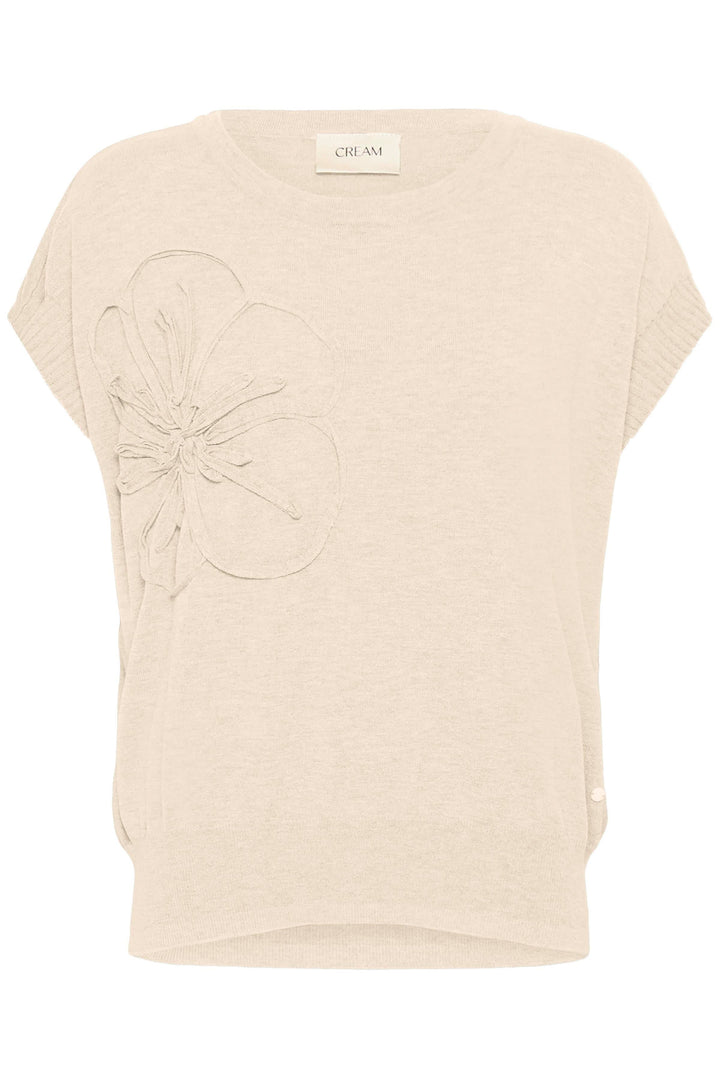 Vue de face tricot à fleur appliquée Cream pour femme blanc - Valérie Simon
