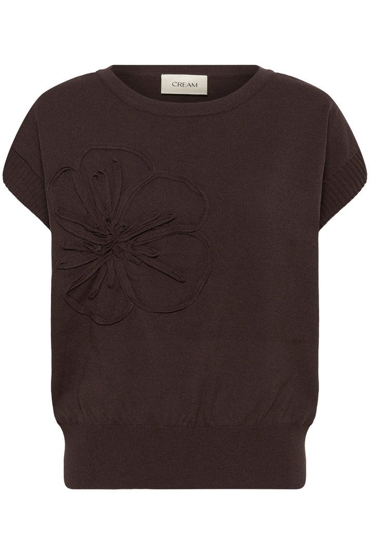 Vue de face tricot à fleur appliquée Cream femme vert avec détails floraux - Valérie Simon