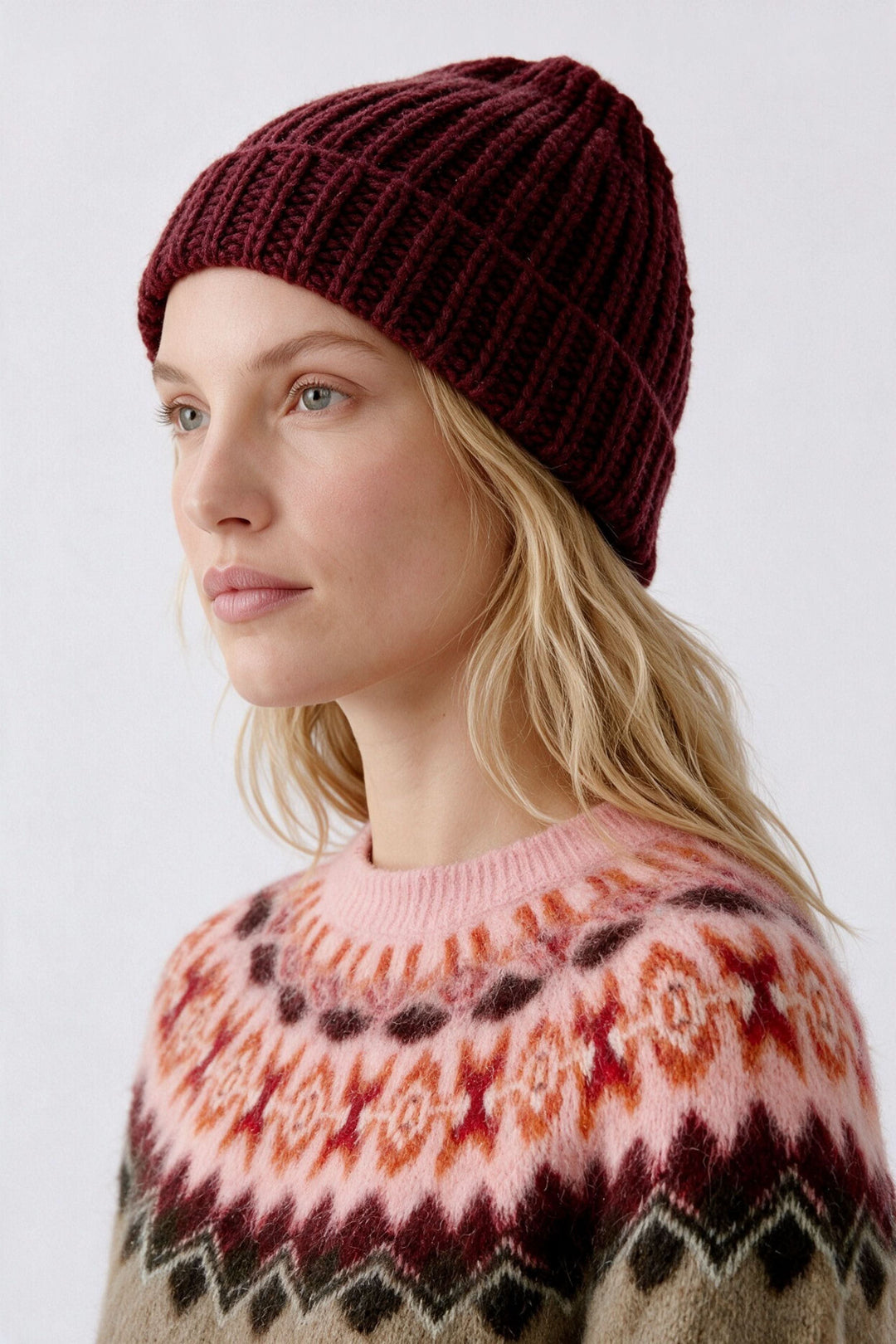 Tuque en tricot côtelé à revers pour femme Oui