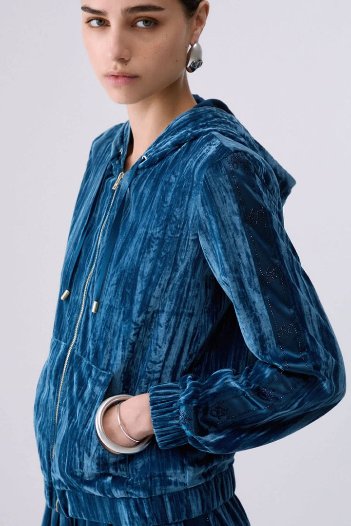 Veste à capuchon en velours texturé pour femme liujo