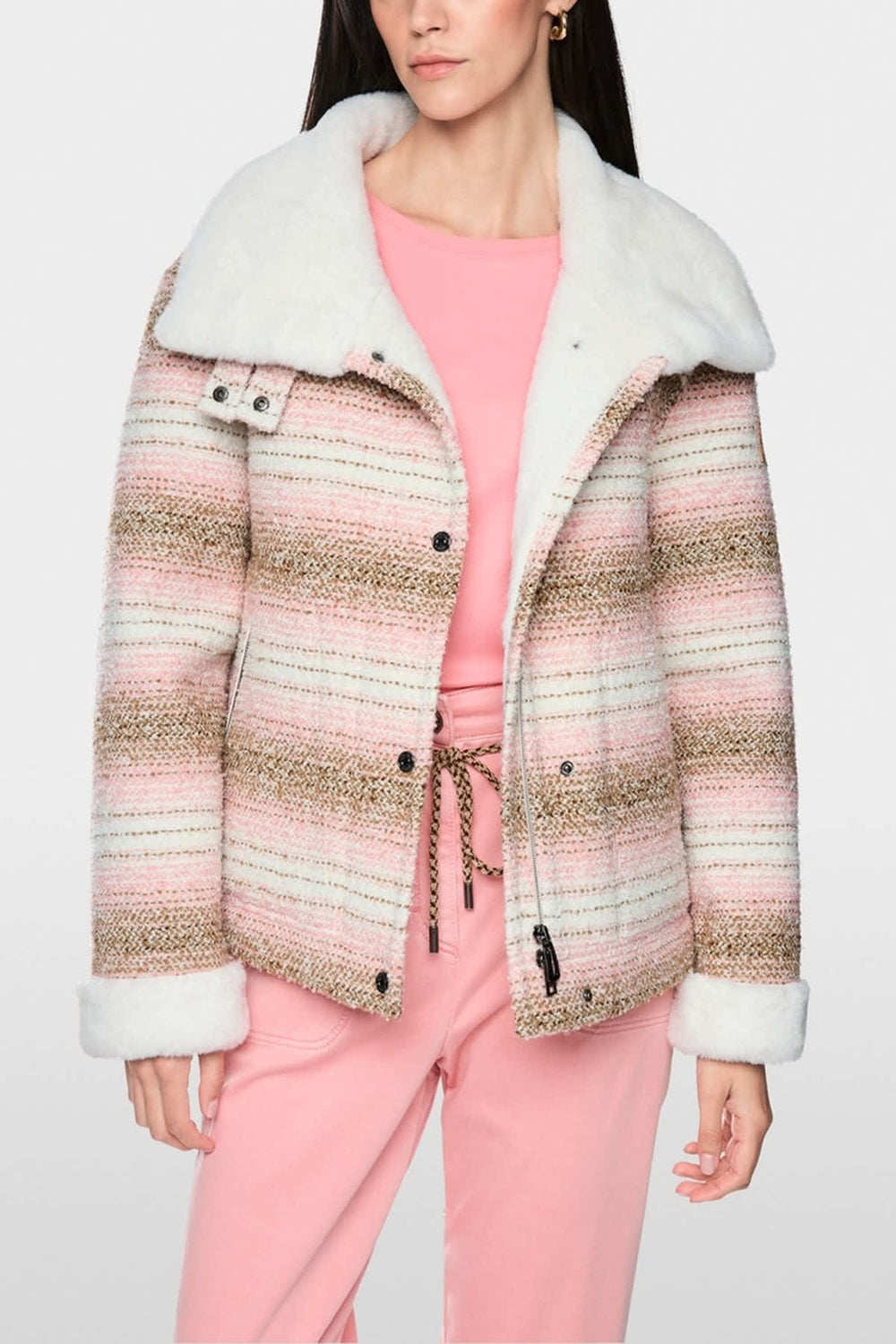 Women's warm faux fur jacket front view Marc Cain