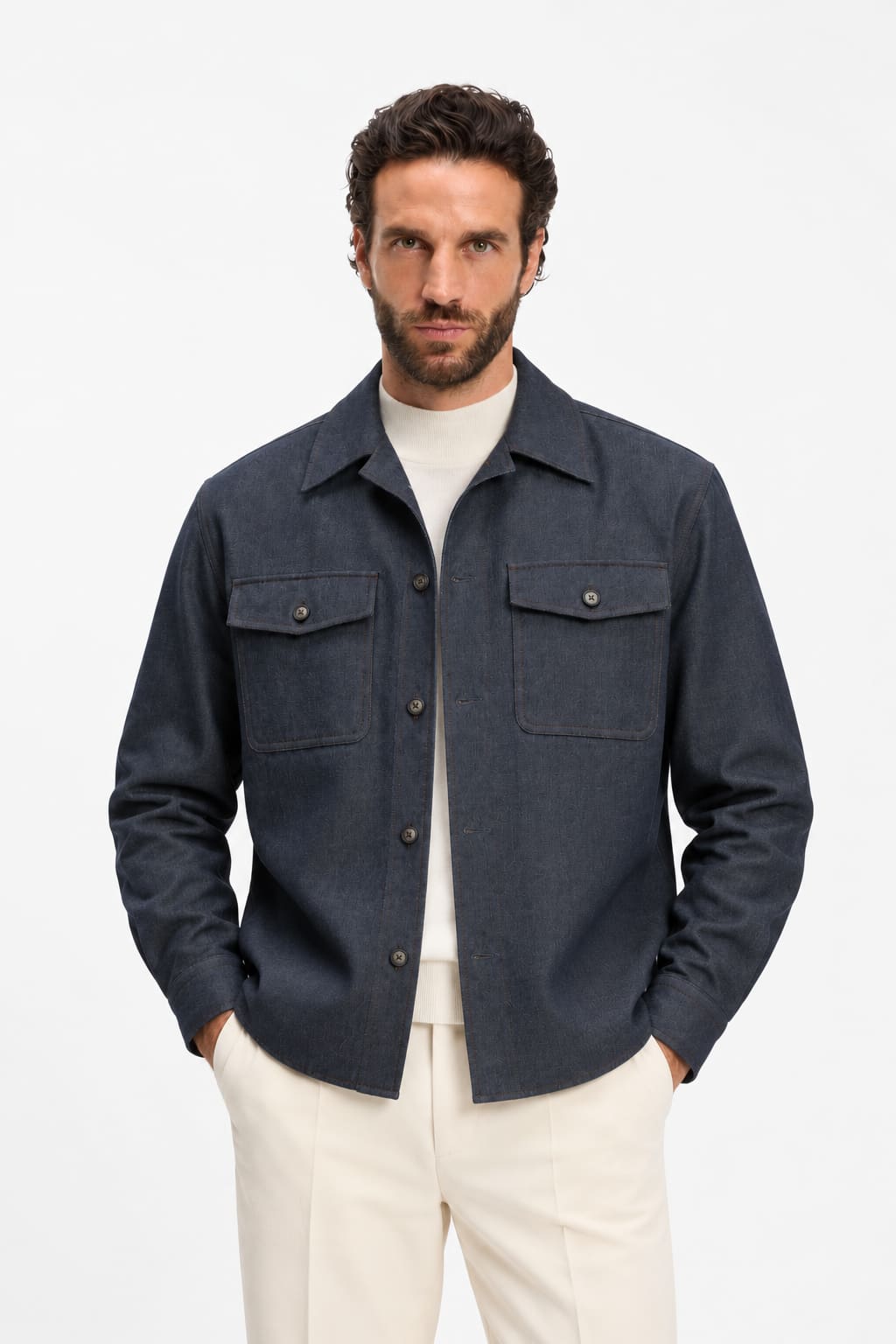 Veste chemise texturée à poches plaquées vue de face pour homme Hugo Boss