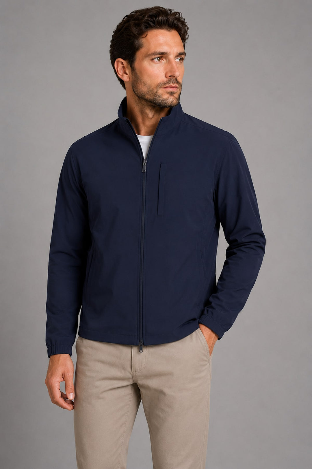 Vue de face blouson Paul and Shark pour homme bleu marine à fermeture éclair - Valérie Simon