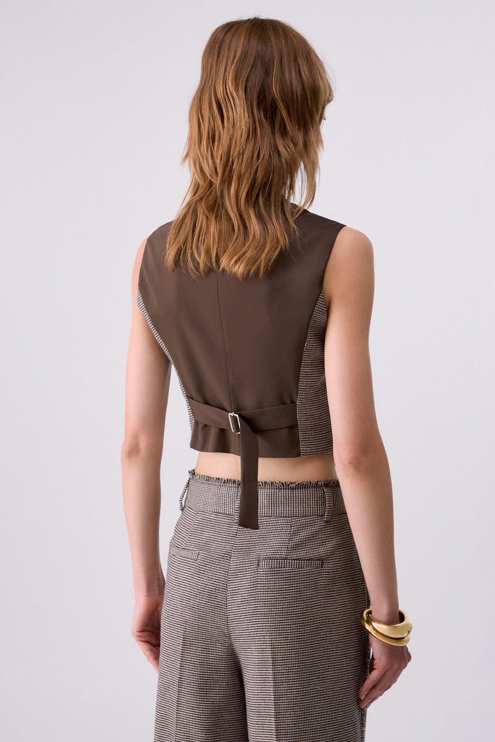 Women's checked sleeveless jacket with metal buttons, liujo