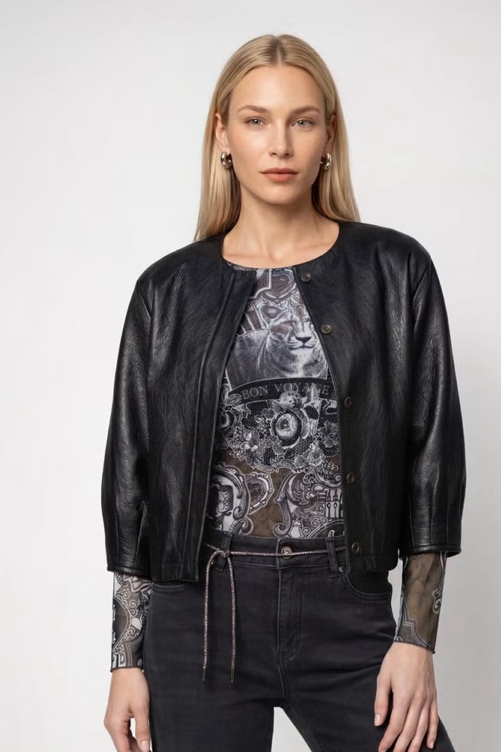 Faux leather jacket with balloon sleeves 