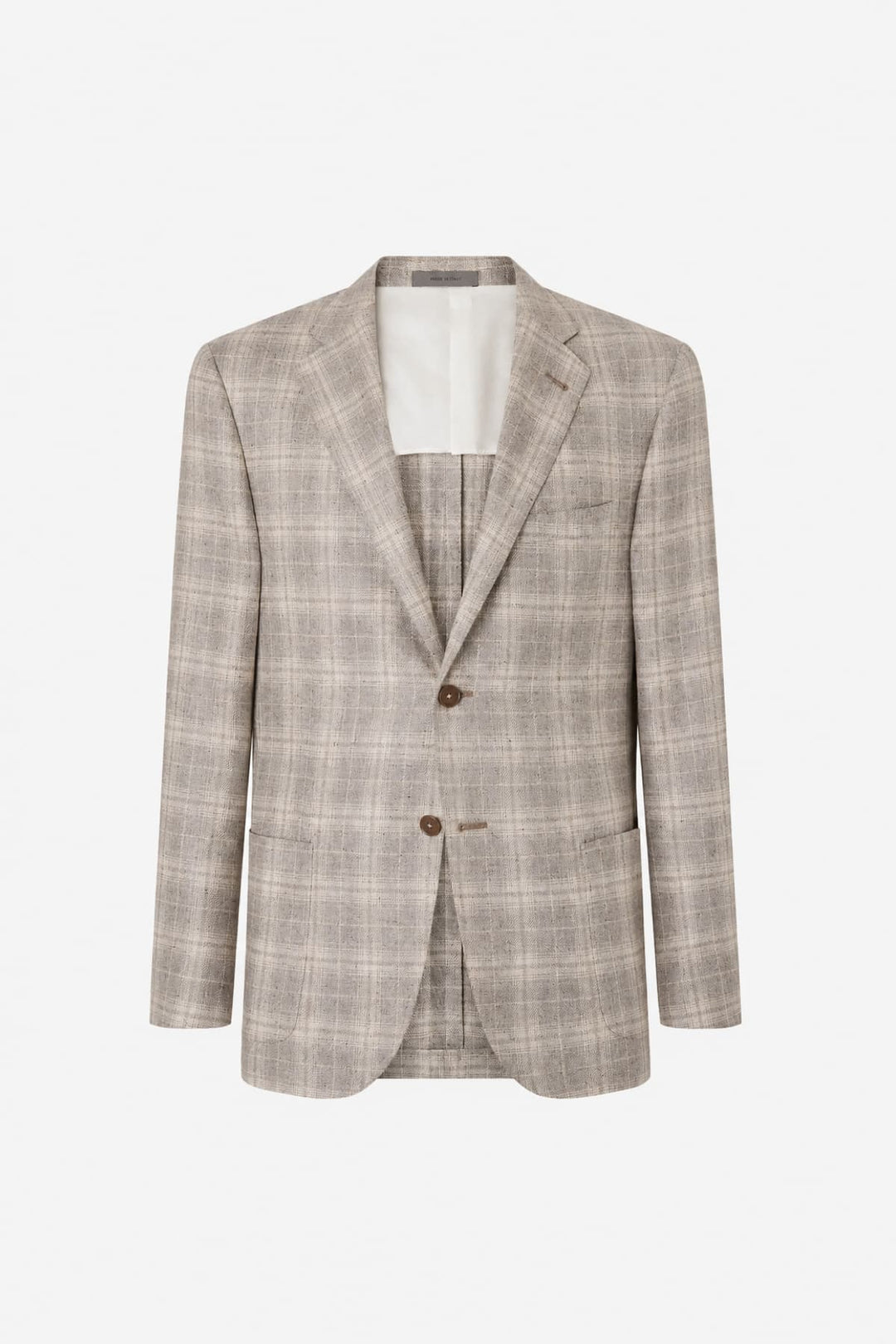 Vue de face veston à carreaux texturés Corneliani pour homme gris détails tissu - Valérie Simon