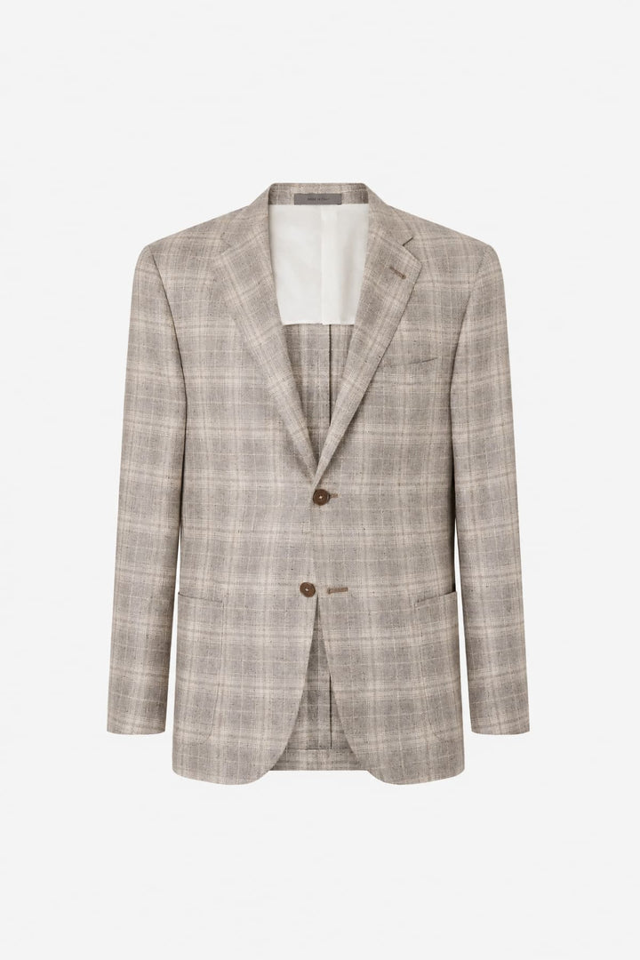 Vue de face veston à carreaux texturés Corneliani pour homme gris détails tissu - Valérie Simon