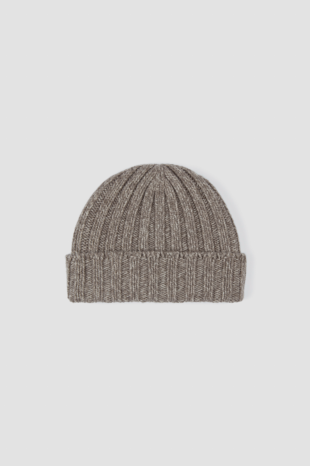 Tuque en laine et cachemire, tricot côtelé classique, douce et confortable, couleur gris, large revers ajustable.