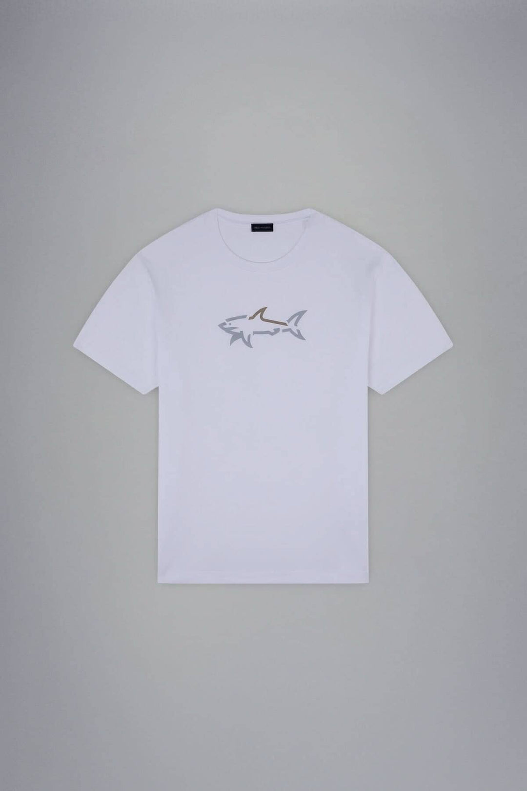 T-shirt blanc avec logo métallique Paul and Shark, élégant et décontracté.