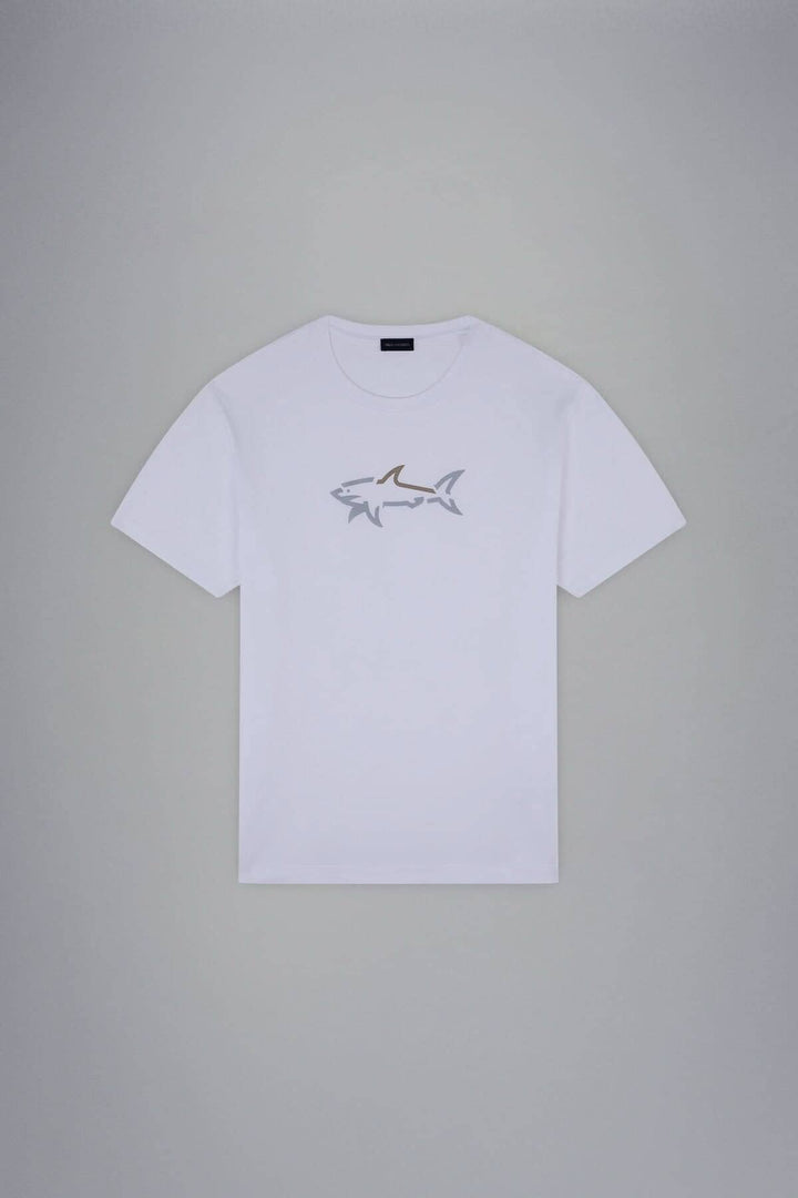 T-shirt blanc avec logo métallique Paul and Shark, élégant et décontracté.