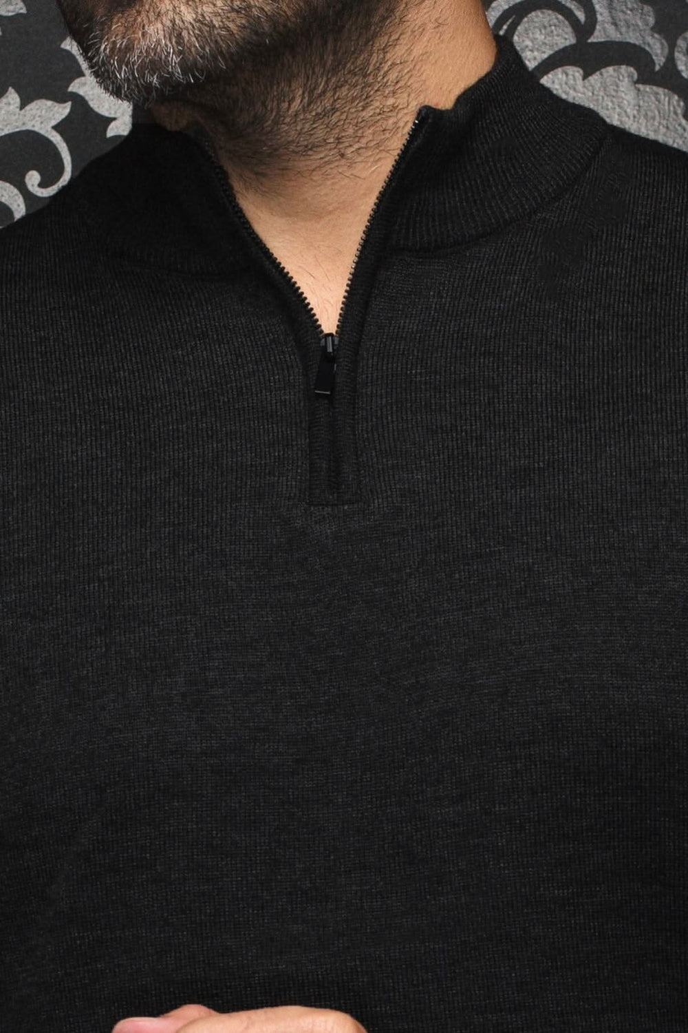 Chandail col avec zip en mérinos Mesta noir Homme - Chandail - Chandail AU NOIR
