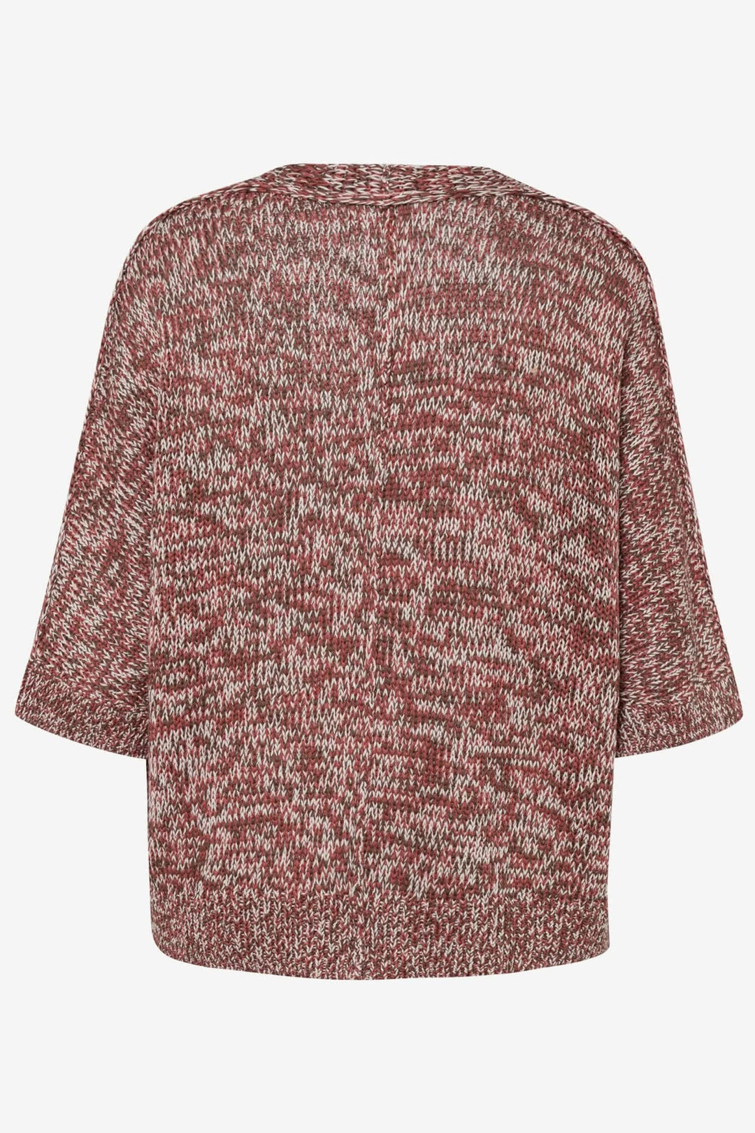Cardigan Amie pour femme, design tendance en maille fantaisie, vue arrière, couleur rouge et crème.