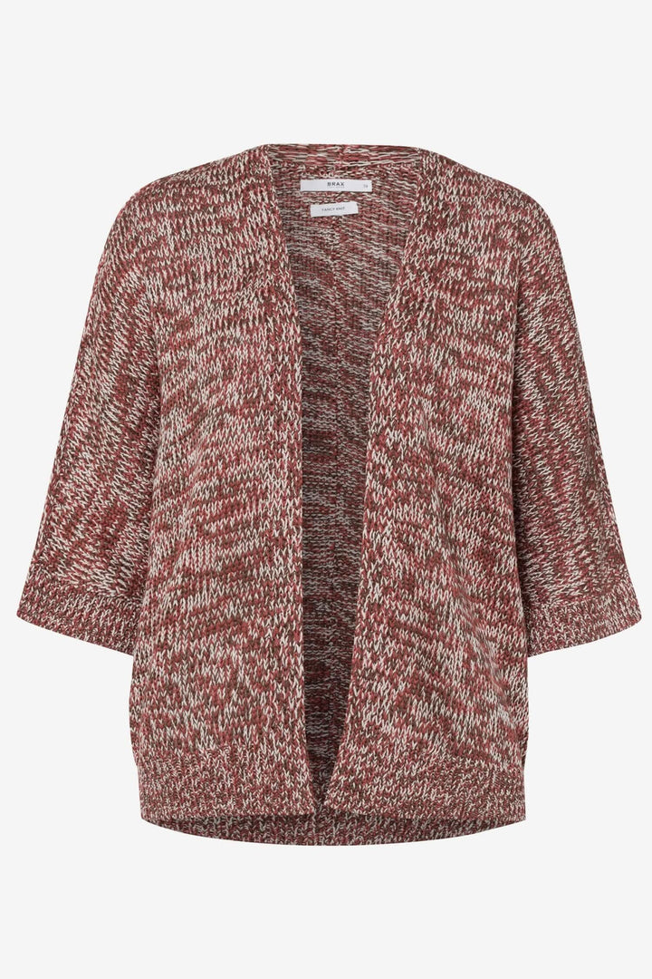 Cardigan Amie pour femme en maille fantaisie, couleur rouge, design ouvert et modern, en pur coton doux.